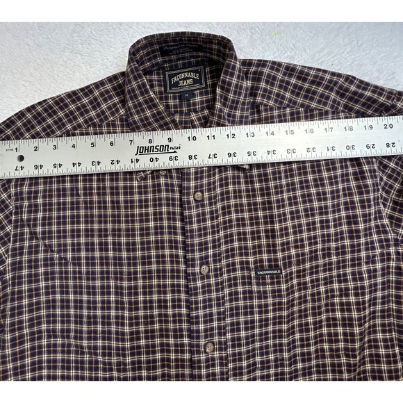 Faconnable Jeans Mens Plaid Cotton Long Sleeve Button-Down Shirt Medium Brown - Picture 5 of 7